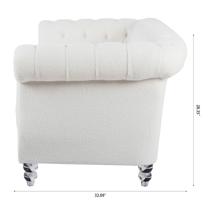 Rolled Arm Chesterfield 3 Seater Sofa - White