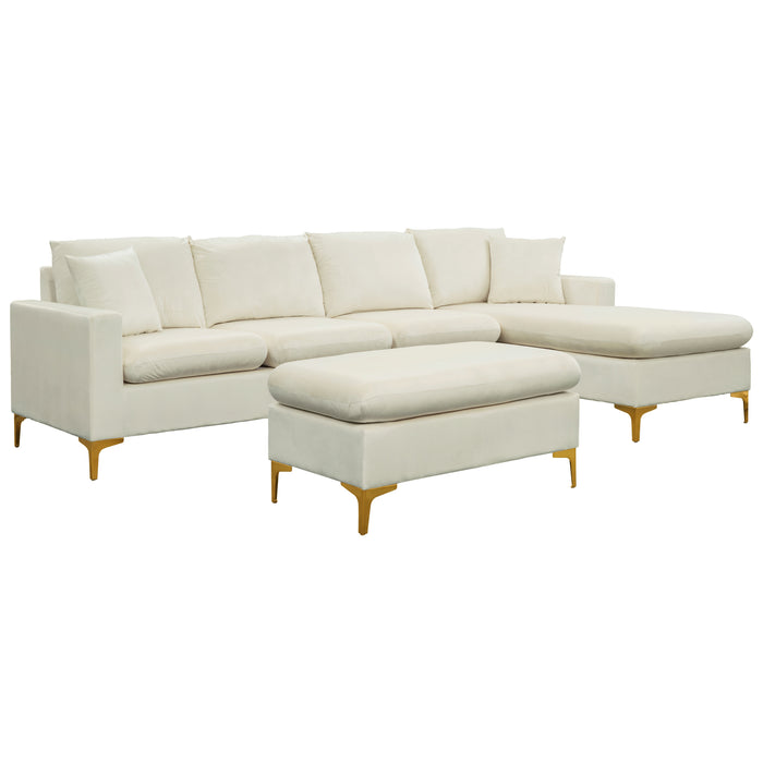 L-Shape Sectional Sofa with Ottoman -Cream