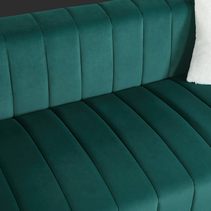 Modern Channel Chesterfield Sofa - Dark Green