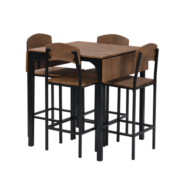 5-piece Farmhouse Counter Height Dining Table Set - Black Frame+Brown Tabletop