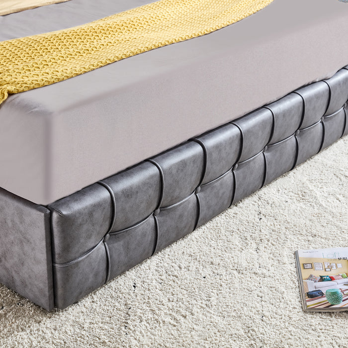 Hot Sale Queen Size Dark Grey Upholstered Platform Bed Frame  with Storage Drawers