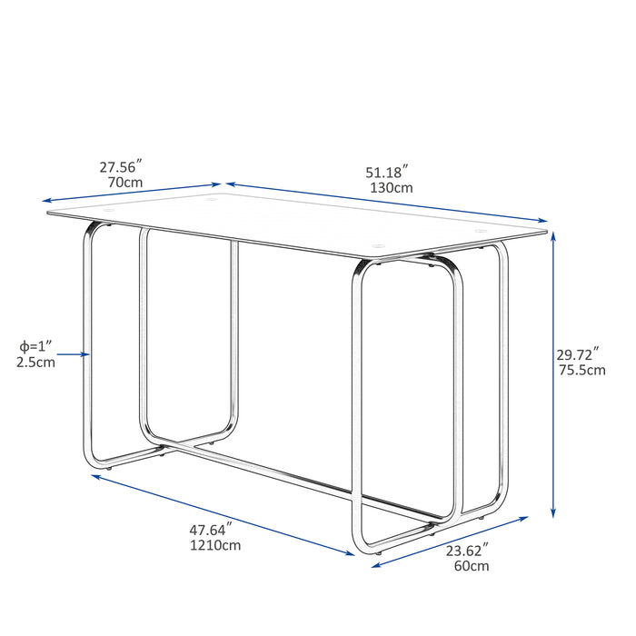 1-piece Rectangle Dining Table with Metal Frame, Tempered Glass , Black