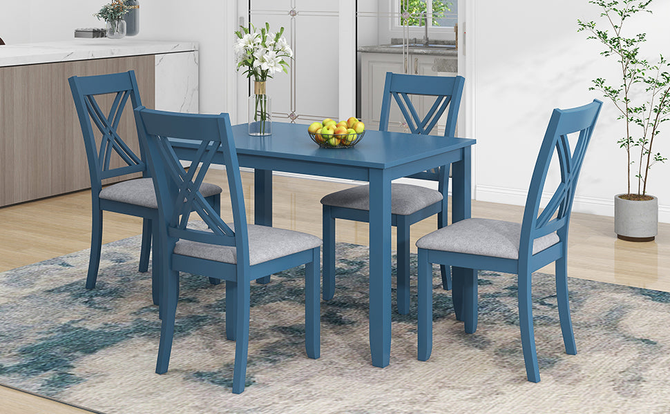 5-Piece Rustic Minimalist Wood  Dining Table Set - Blue