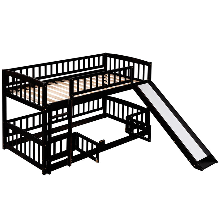 Bunk Bed with Slide,Twin Over Twin - Espresso