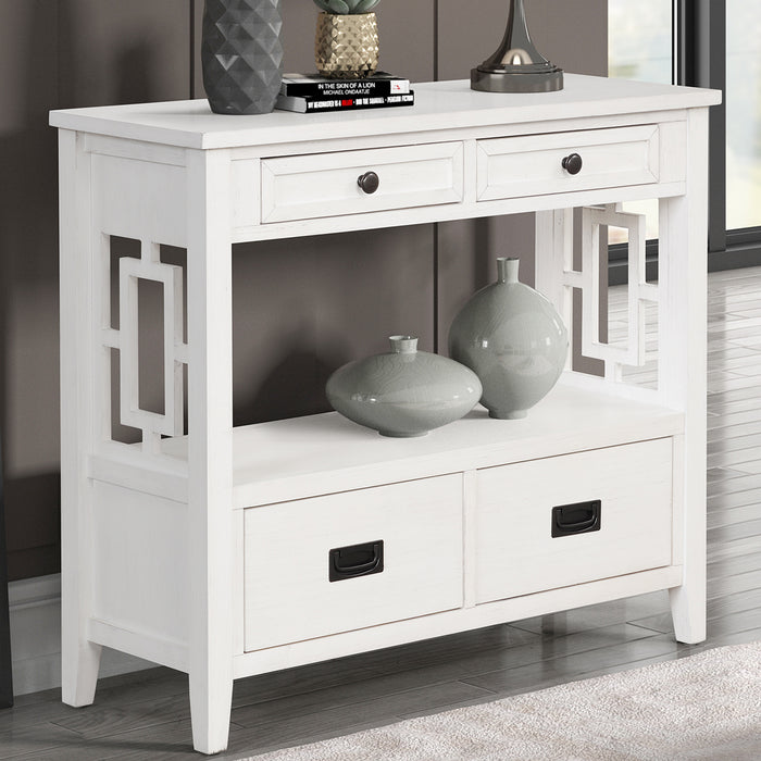 Farmhouse Pine Wood Console Table - Antique White