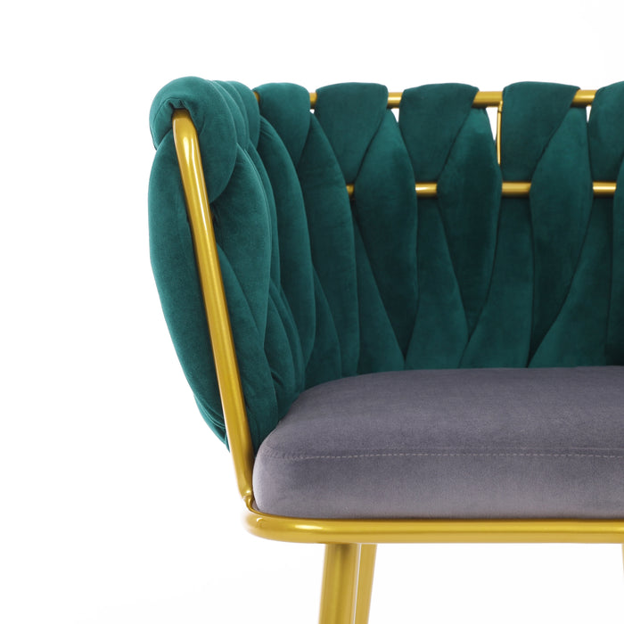 Velvet Dinning upholstered Chair with Gold Metal Legs (dark green)