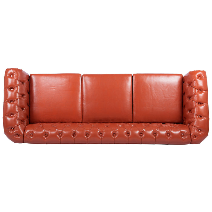 Rolled Arm Chesterfield 3 Seater Sofa - Orange