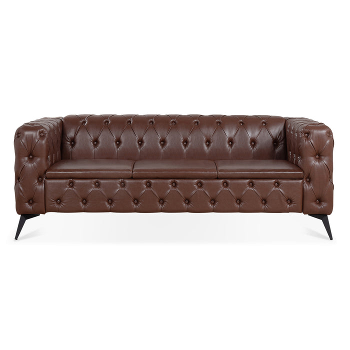 Traditional  Square Arm, removable cushion 3 seater Sofa - Brown