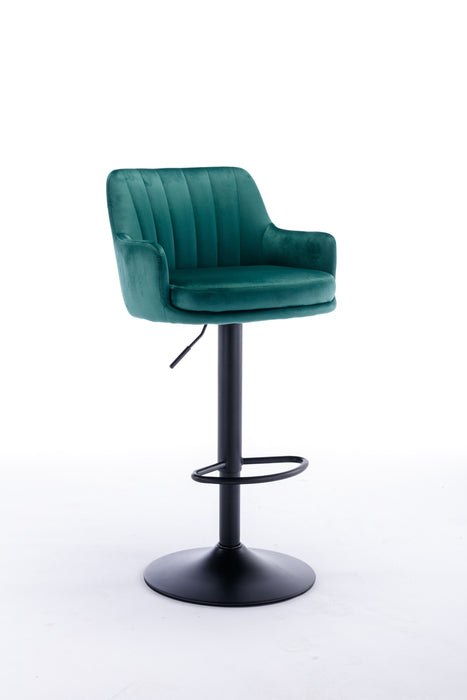 Adjustable Velvet Barstools with Back and Footrest - Green