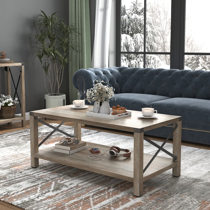 Modern Farmhouse Coffee Table, X- Frame (Gray)