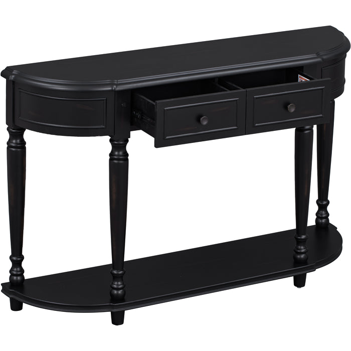 Retro Circular Curved Design Console Table with Open Style Shelf - Black