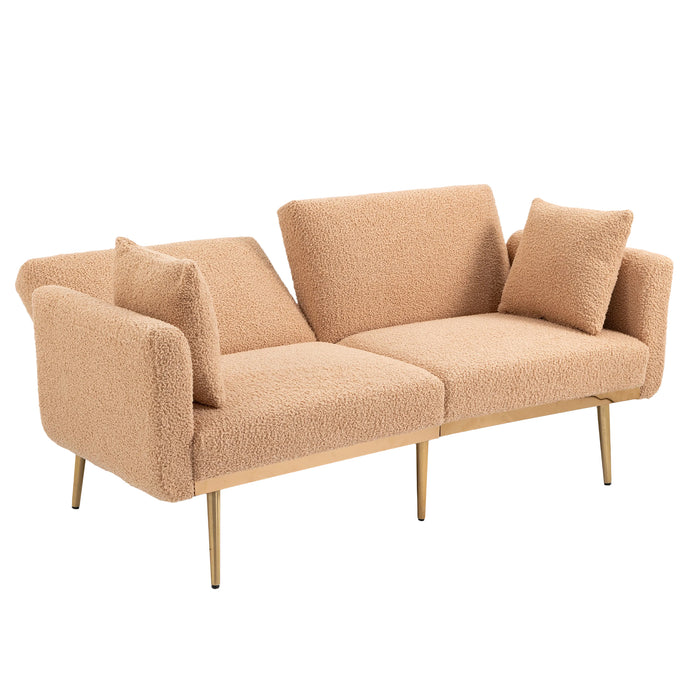 Modern  Velvet  Sofa Futon - Camel Teddy