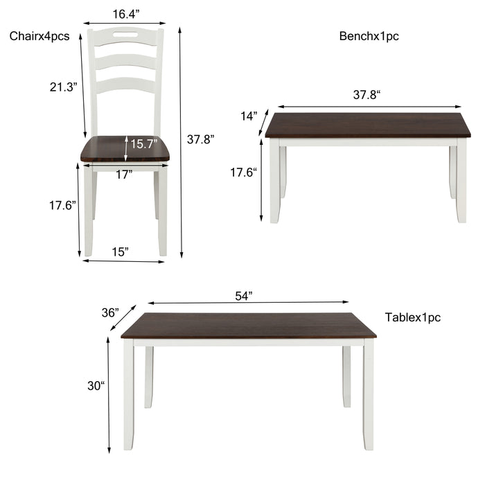 6-Piece Dining Table Set with Bench - Ivory and Cherry