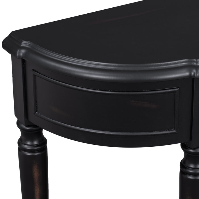 Retro Circular Curved Design Console Table with Open Style Shelf - Black