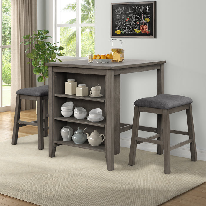 3-Piece Dining Table with Padded Stools - Dark Gray