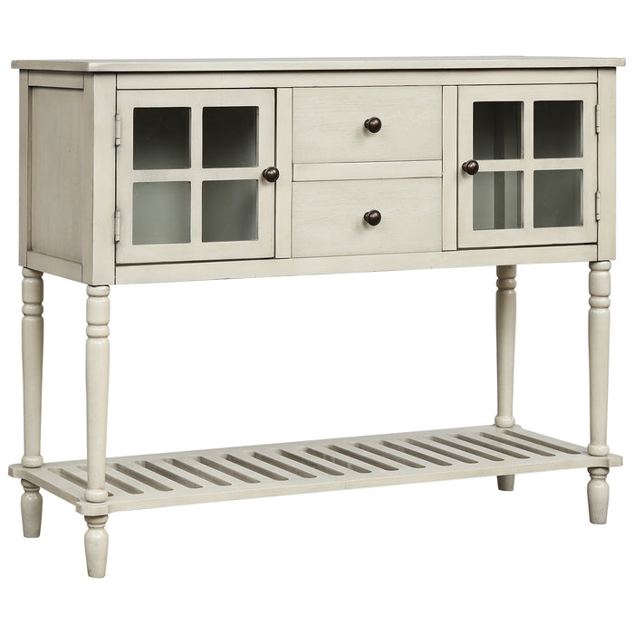 Farmhouse Console Table with Bottom Shelf -Antique Cream