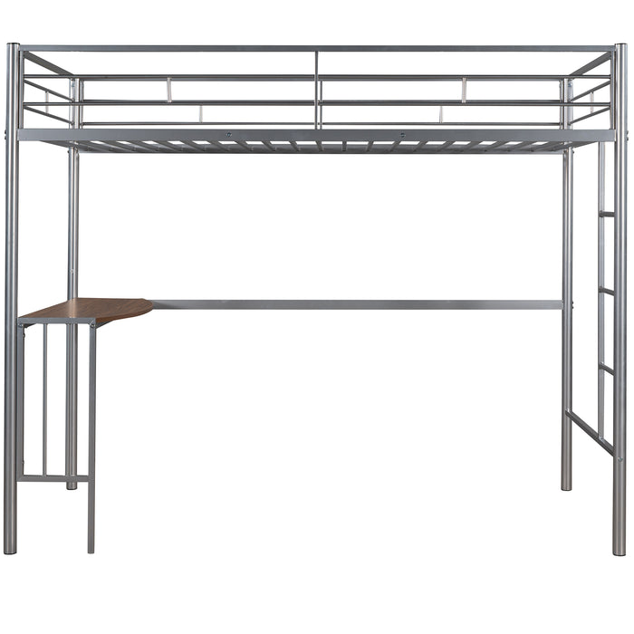 Twin Metal Loft Bunk Bed with Desk, Ladder and Guardrails - Silver