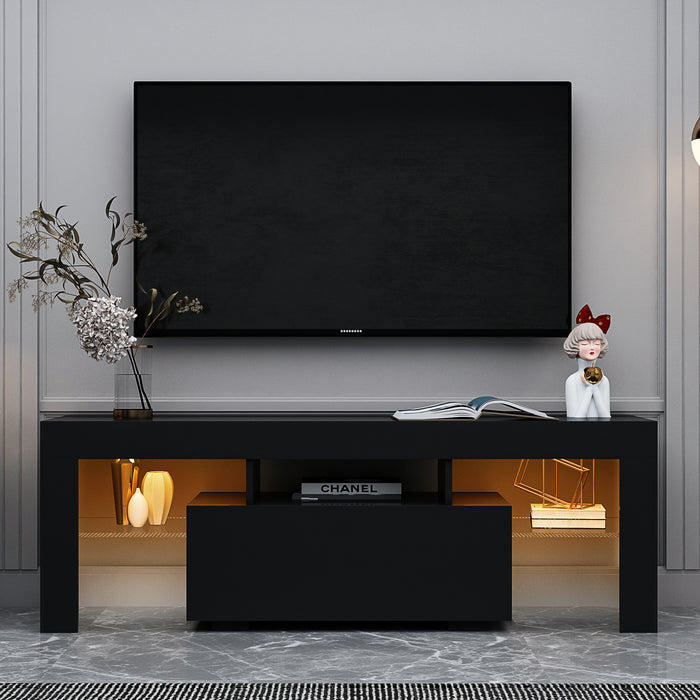 Black TV Stand with LED RGB Lights (Black)