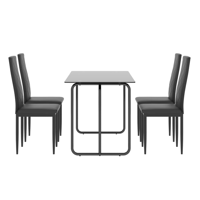 1-piece Rectangle Dining Table with Metal Frame, Tempered Glass , Black