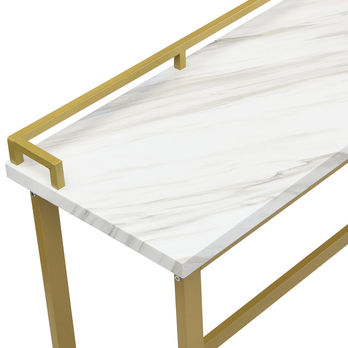 4-Piece Modern Counter Height Extra Long Console Dining Table Set - Gold + Beige