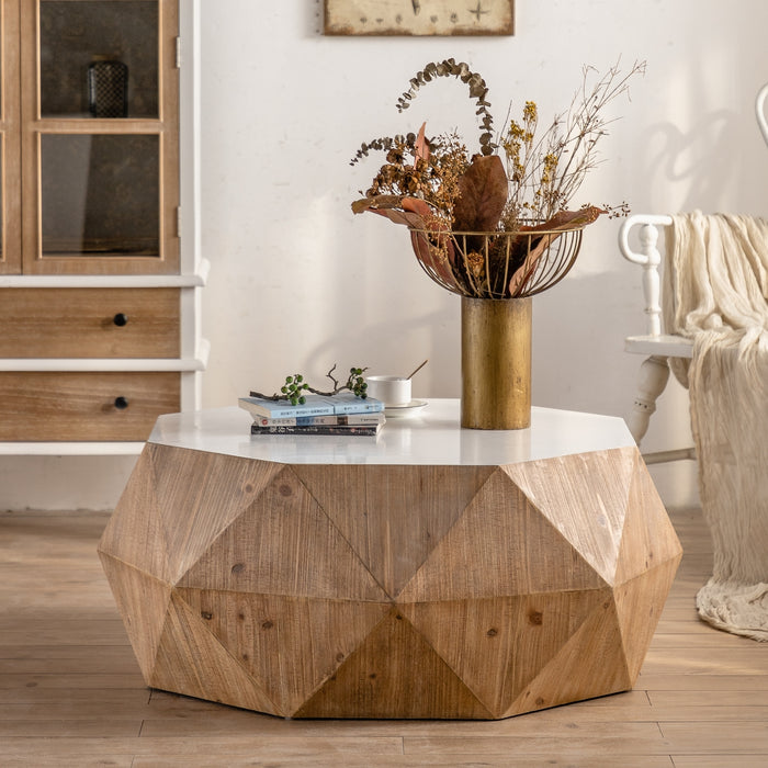 American Retro Style Coffee Table with White Tabletop - White + Oak