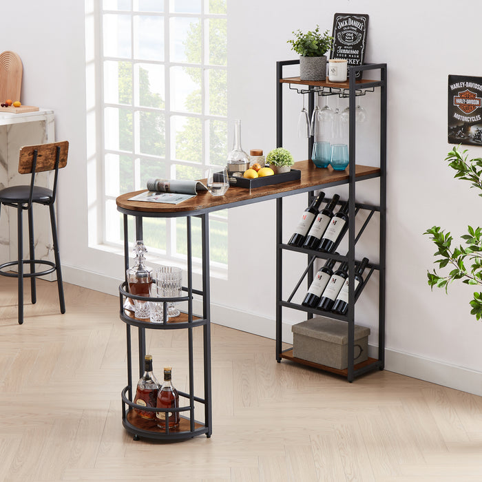 Bar table with bottles and glass holder (Rustic Brown)