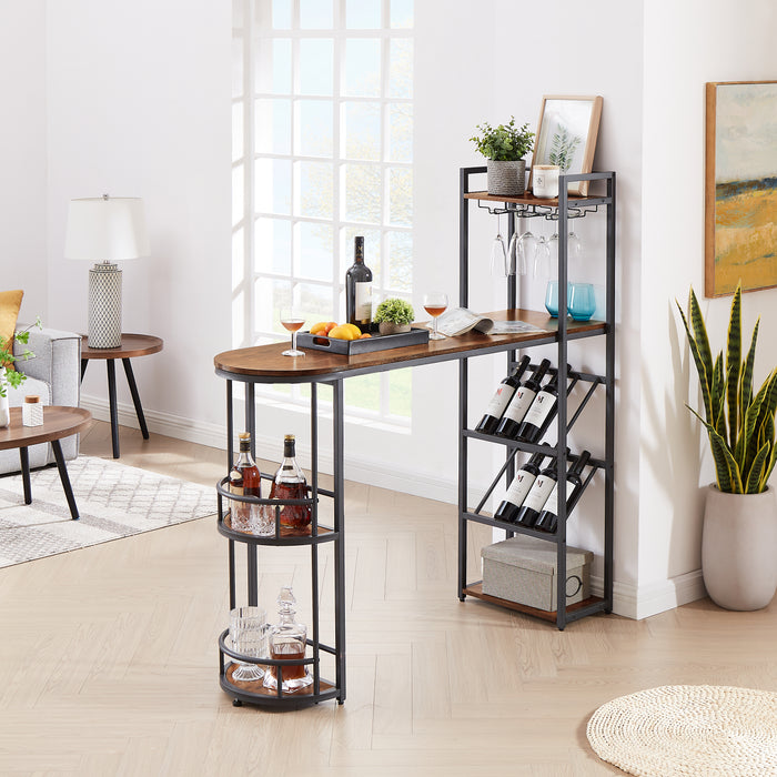 Bar table with bottles and glass holder (Rustic Brown)