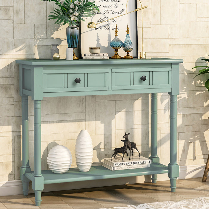 Console Table, Traditional Design with Two Drawers and Bottom Shelf - Retro blue