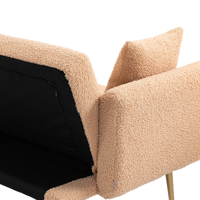 Modern  Velvet  Sofa Futon - Camel Teddy