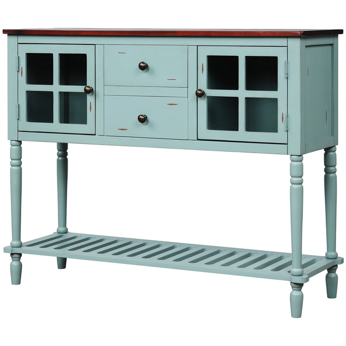 Farmhouse Console Table with Bottom Shelf - Retro Green