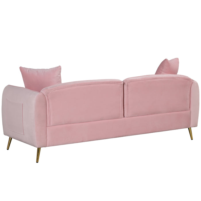 2 Piece Velvet Upholstered Sofa Sets, Pink