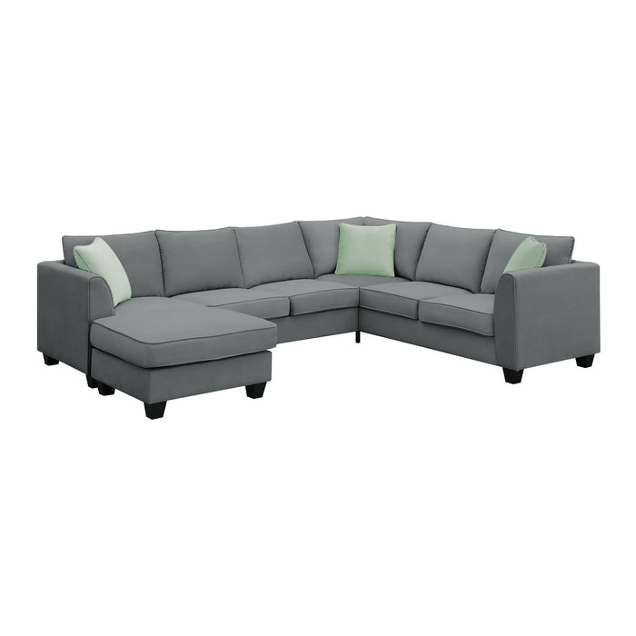 7 Seats Modular Sectional Sofa with Ottoman L Shape Fabric - Grey