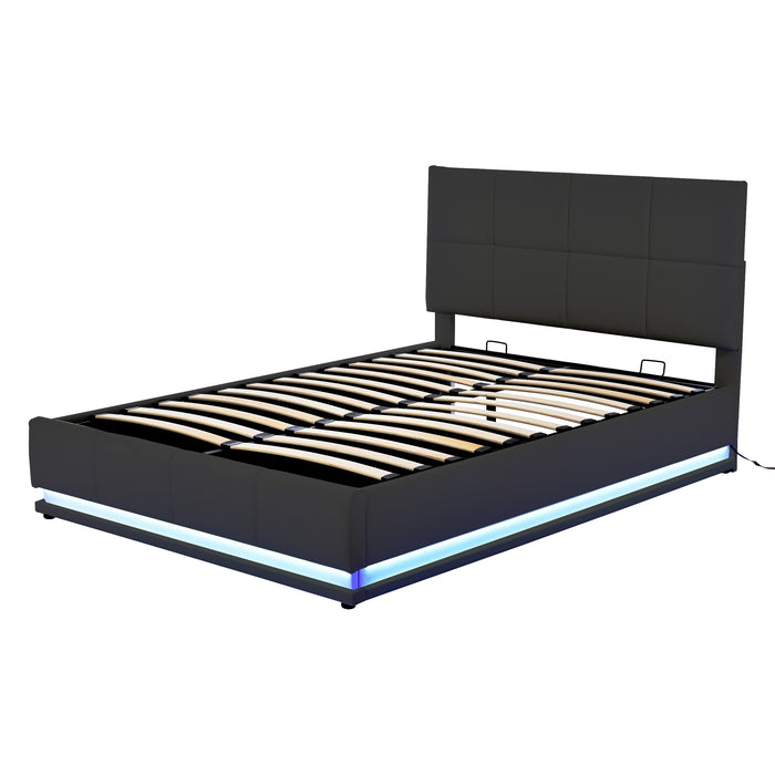 Queen Tufted Upholstered  Storage Platform Bed  with LED Lights and USB charger - Black