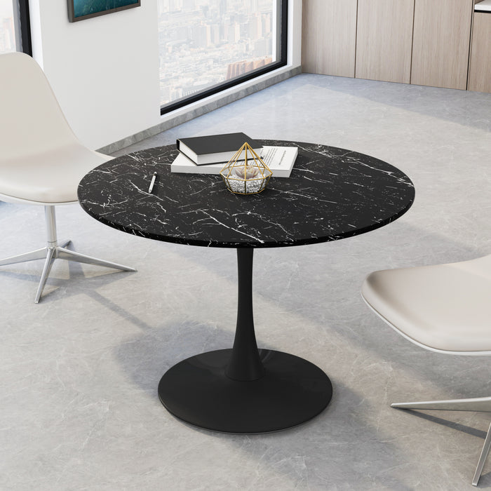 42.12"Modern Round Dining Table with Printed Black Marble Table Top