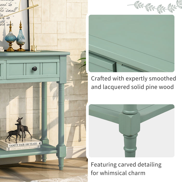 Console Table, Traditional Design with Two Drawers and Bottom Shelf - Retro blue