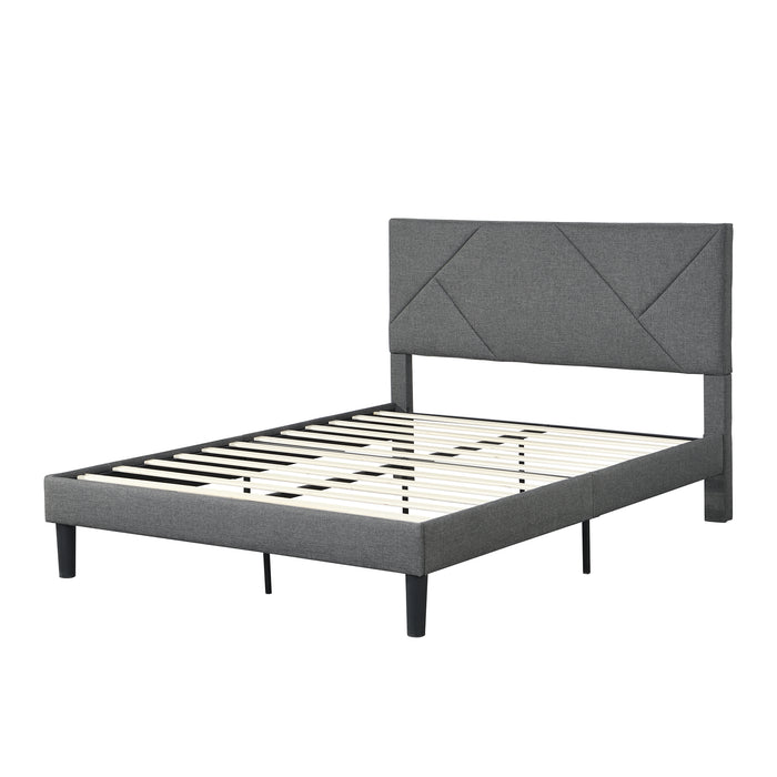 Queen Size Upholstered Platform Bed Frame with Headboard, Gray