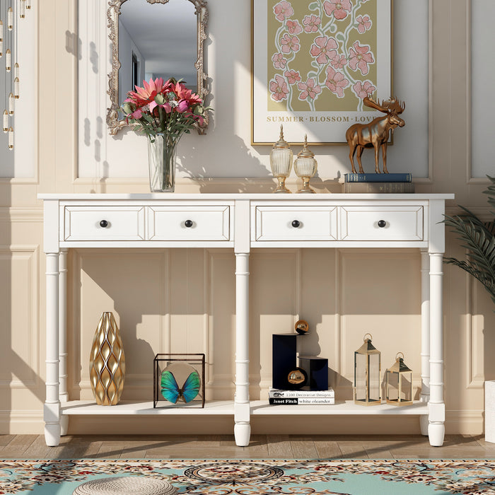 Console Table with Two Storage Drawers - Ivory White