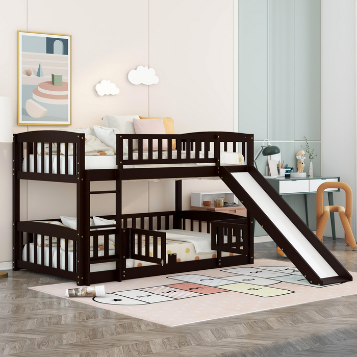 Bunk Bed with Slide,Twin Over Twin - Espresso