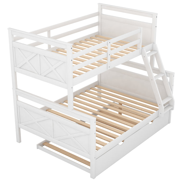 Twin over Full Bunk Bed with Ladder -  White