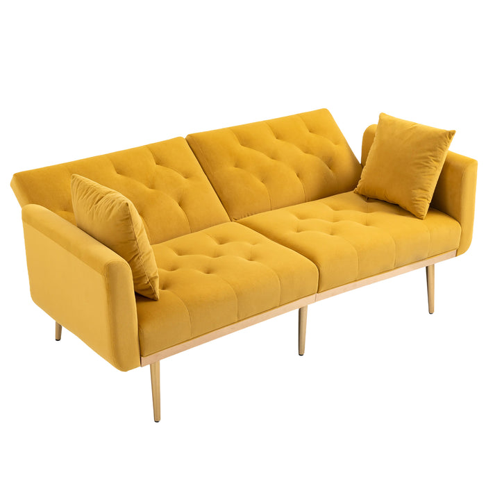 Modern Velvet  Sofa Futon - Mustard