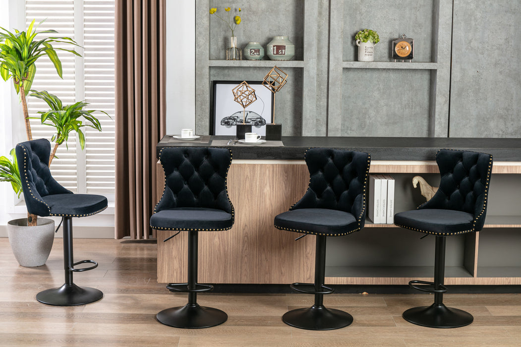 Swivel Velvet Barstools, Black (Set of 2）