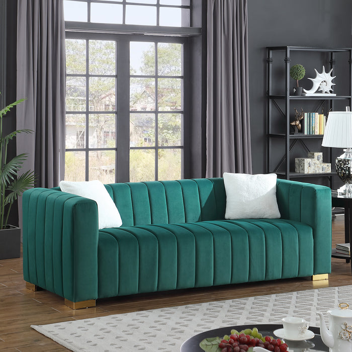 Modern Channel Chesterfield Sofa - Dark Green