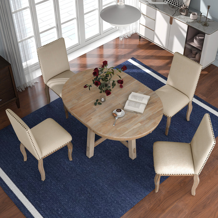 5-Piece Farmhouse Dining Table Set - Natural Wood Wash