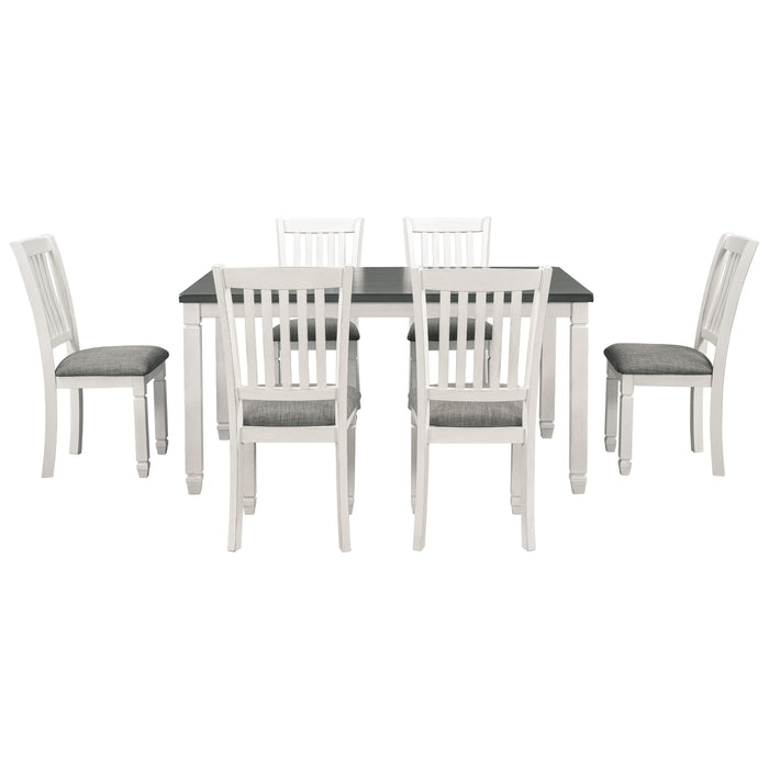 7-Piece Dining Table Set Wood Dining Table and 6 Upholstered Chairs- Gray+White