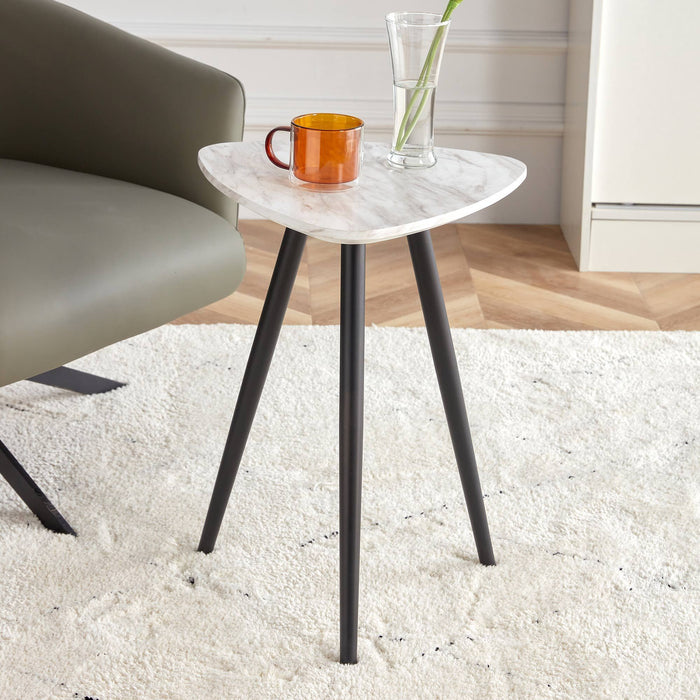 Modern Minimalism White Faux Marble End Table( MDF Tabletop + Metal Legs )