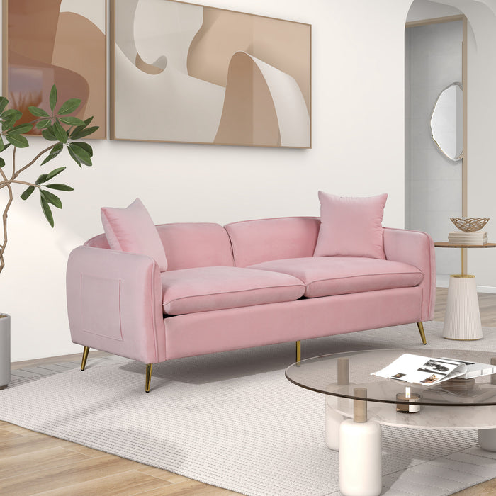 2 Piece Velvet Upholstered Sofa Sets, Pink