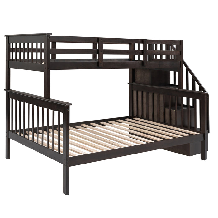 Stairway Twin-Over-Full Bunk Bed with Storage and Guard Rail - Espresso