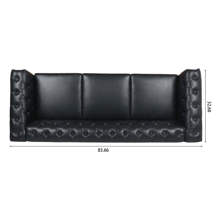 Traditional  Square Arm Chesterfield 3 seater Sofa - Black