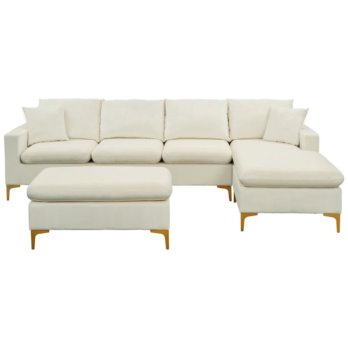 L-Shape Sectional Sofa with Ottoman -Cream