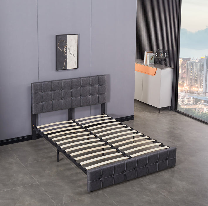 Queen Size Modern Upholstered Platform Bed with Adjustable Headboard, and Heavy Duty Bed Frame - Grey